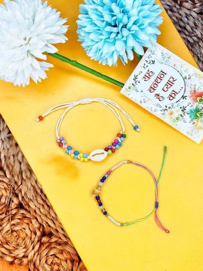 Anouk Set Of 2 Artificial Beads Thread Rakhi With Roli Chawal Chandan Mishri