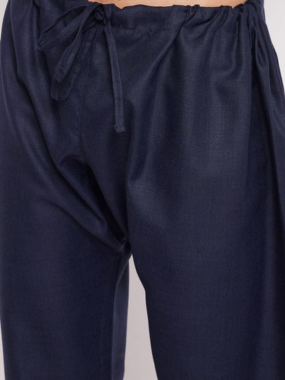Men's Blue Cotton Blend Pathani Pathani Kurta Set