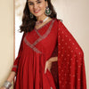 Indyancart SN Women's Embroidered V-Neck Anarkali Kurta With Trouser & Dupatta