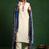 Dhiyona VA Women'sEmbroidered Thread Work Mandarin Collar Straight Kurta with Trousers & Dupatta