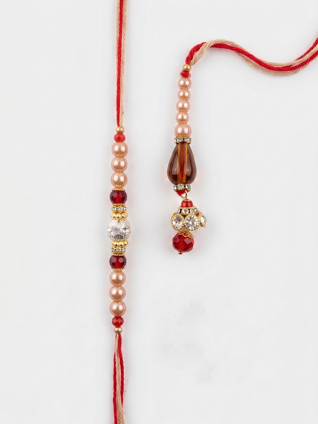 Anouk Set Of 2 Multicolor Artificial Stones & Beads Bhaiya Bhabhi Rakhi With Roli Chawal