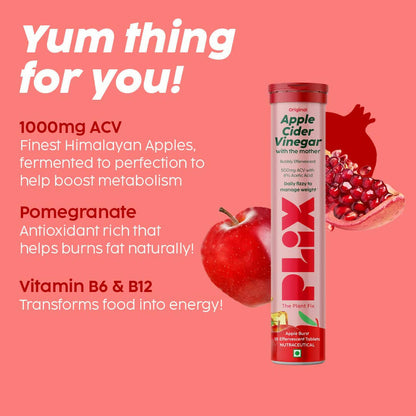 PLIX The Plant Fix Apple Cider Vinegar Effervescent Tablets with Mother - Apple - Indyancart