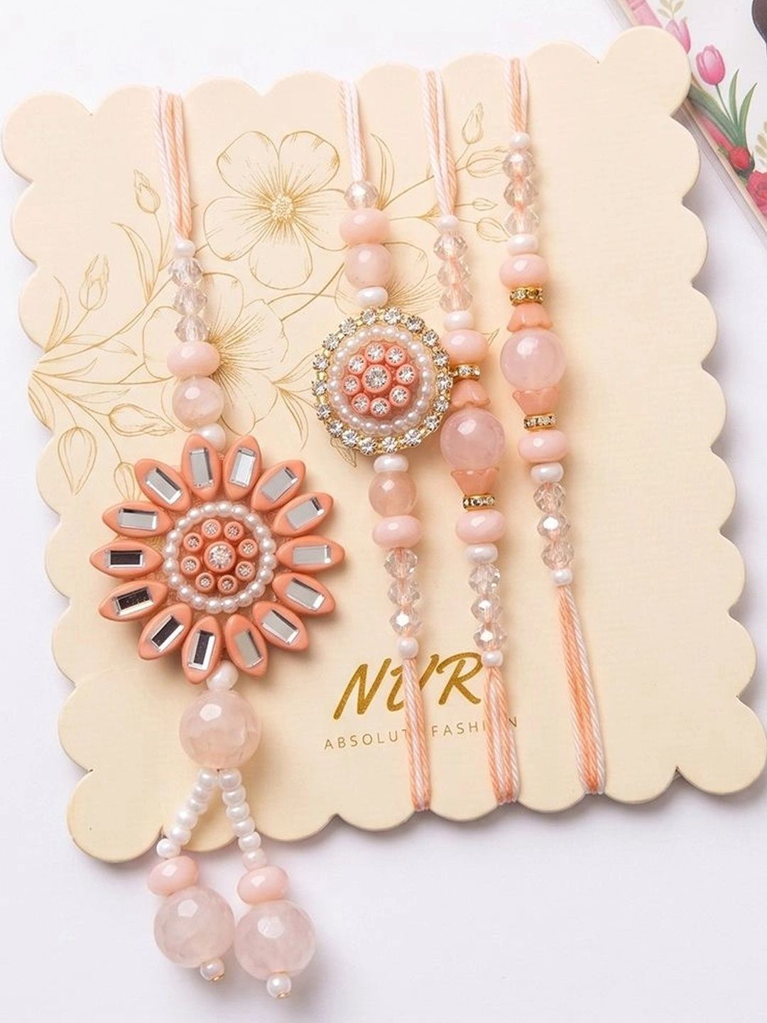 Anouk Set Of 4 Beaded Family Pack Thread Rakhi With Roli Chawal Chandan Mishri