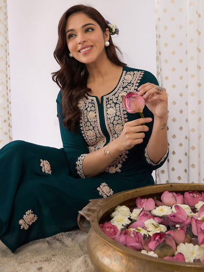 Indyancart IE Women Embroidered Regular Kurta with Trousers