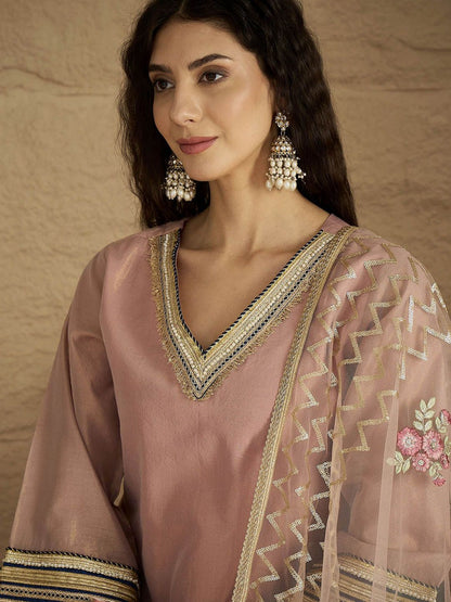 Indyancart VA Women Solid Kurta with Palazzo & Dupatta