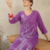 Dhiyona IE Floral Embroidered V-Neck Straight Thread Work Pure Cotton Kurta With Trouser