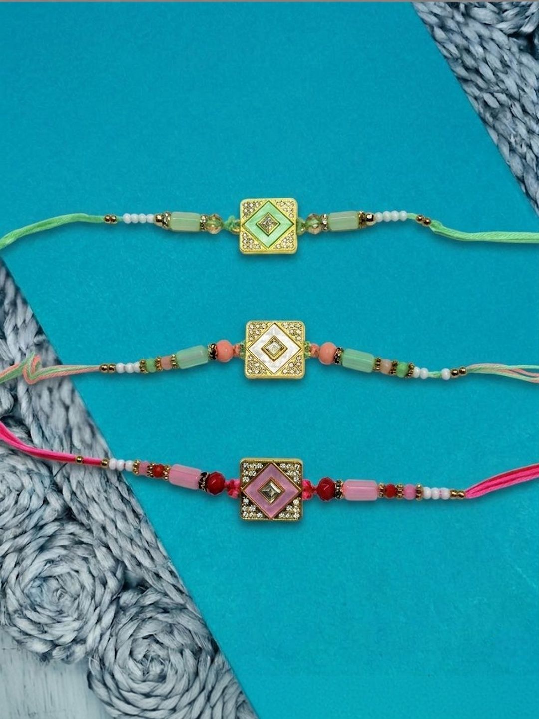 Anouk Set Of 3 Multicolor Ad Thread Rakhi With Roli Chawal Chandan Mishri