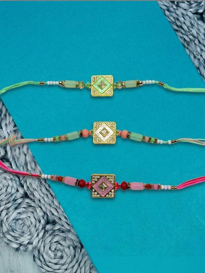 Anouk Set Of 3 Multicolor Ad Thread Rakhi With Roli Chawal Chandan Mishri