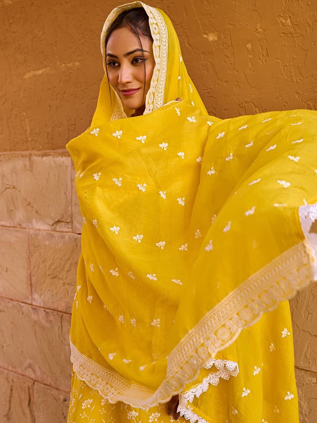 Women Ethnic Motifs Embroidered Cotton Kurta with Trousers & Dupatta