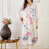 Indyancart IE Women Floral Printed Regular Linen Kurta with Trousers