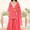 Dhiyona IE Ethnic Motifs Embroidered V-Neck Thread Work Kurta With Palazzos & Dupatta
