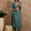 Dhiyona IE Women Ethnic Motifs Embroidered Regular Thread Work Kurta with Trousers