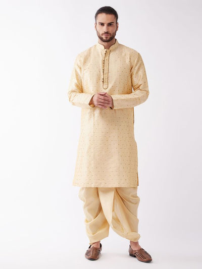 Men's Beige Silk Blend Straight Kurta and Dhoti Set