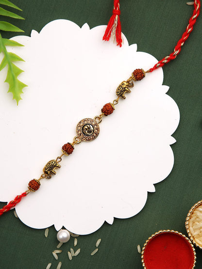 Anouk Stones Studded & Rudhraksh Beaded Rakhi With Roli Chawal & Greeting Card