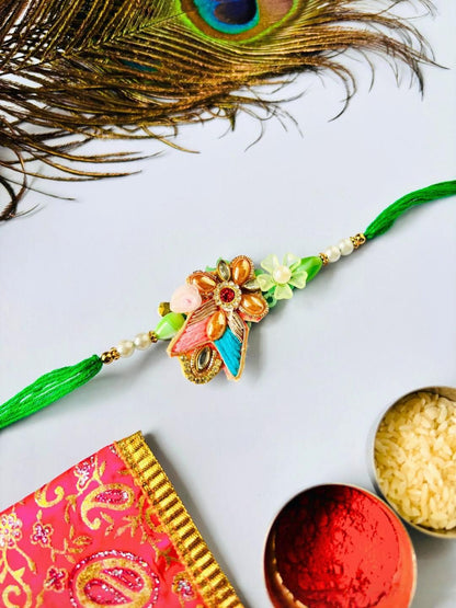 Anouk Multi Colored Pack of 2 Floral Traditional Handmade Rakhi Set