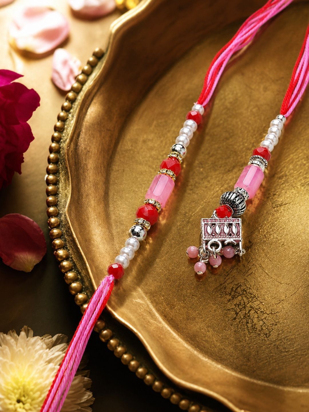 Anouk Set Of 2 Artificial Beads Jhumka Design Bhaiya Bhabhi Rakhi With Roli Chawal