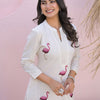 Indyancart IE Embroidered Mandarin Collar Pure Cotton Tunic With Palazzos