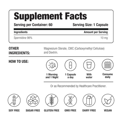 Decode Age Spermidine Trihydrochloride capsules in a blister pack, showcasing Ayurvedic supplement capsules for healthy aging.