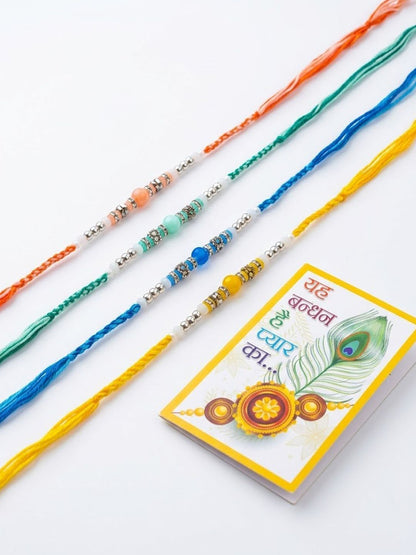 Anouk Set Of 4 Multicolor Artificial Beads Thread Rakhi With Roli Chawal Chandan Mishri