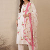 Dhiyona IE Women Floral Embroidered Regular Thread Work Pure Cotton Kurta with Trousers & With Dupatta