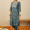 Indyancart IE Women Ethnic Motifs Printed Regular Thread Work Pure Cotton Kurta with Trousers