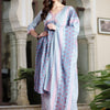 Indyancart IE Women Ethnic Motifs Printed Empire Mirror Work Pure Cotton Kurta with Trousers & With Dupatta