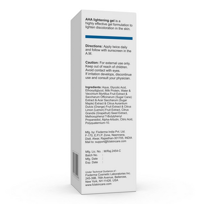 FCL Aha Lightening Gel Serum in a clear tube with a white cap, showcasing its light texture and brightening properties.