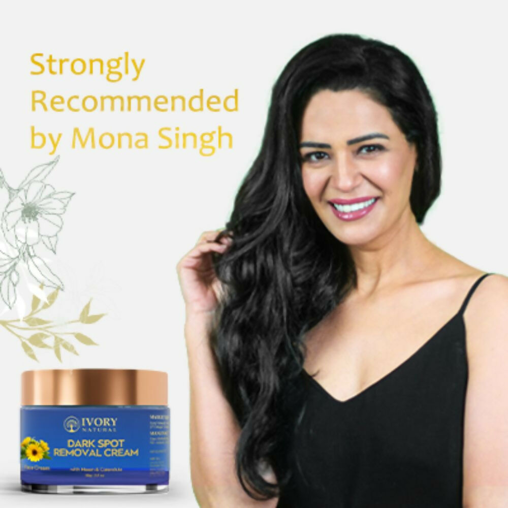Ivory Natural dark spot removal face cream in a jar, showing the creamy texture and ivory-colored packaging for glowing skin.