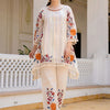 Dhiyona IE Floral Embroidered Round Neck A-Line Pure Cotton Kurta With Palazzos