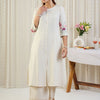Dhiyona IE Floral Embroidered Round Neck A-Line Thread Work Kurta With Palazzos
