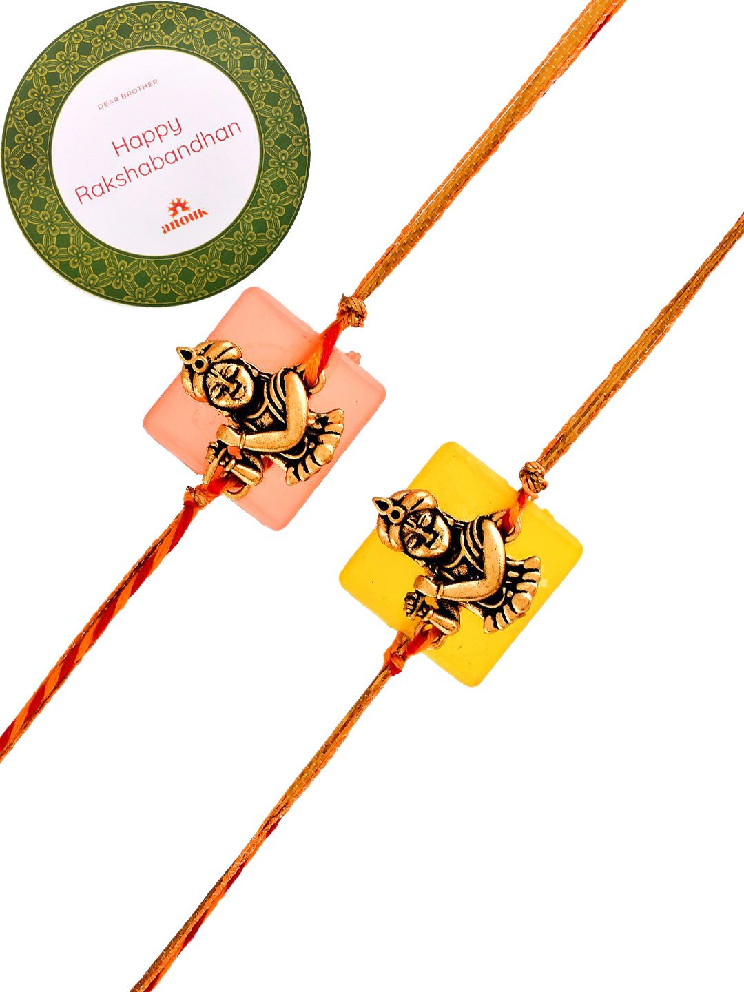Anouk Set Of 2 Red Kanhaiya Rakhis With Roli Chawal & Greeting Card
