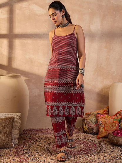 Indyancart IE Printed Pure Cotton Tunic With Trousers