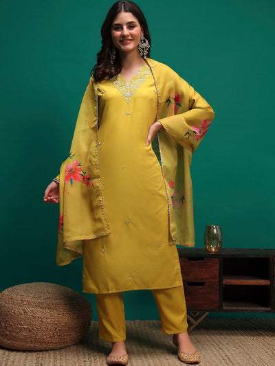Indyancart SN Women's Embroidered Straight Kurta With Trouser & Dupatta