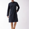 Men's Navy Blue Cotton Blend Straight Kurta Pyjama Set