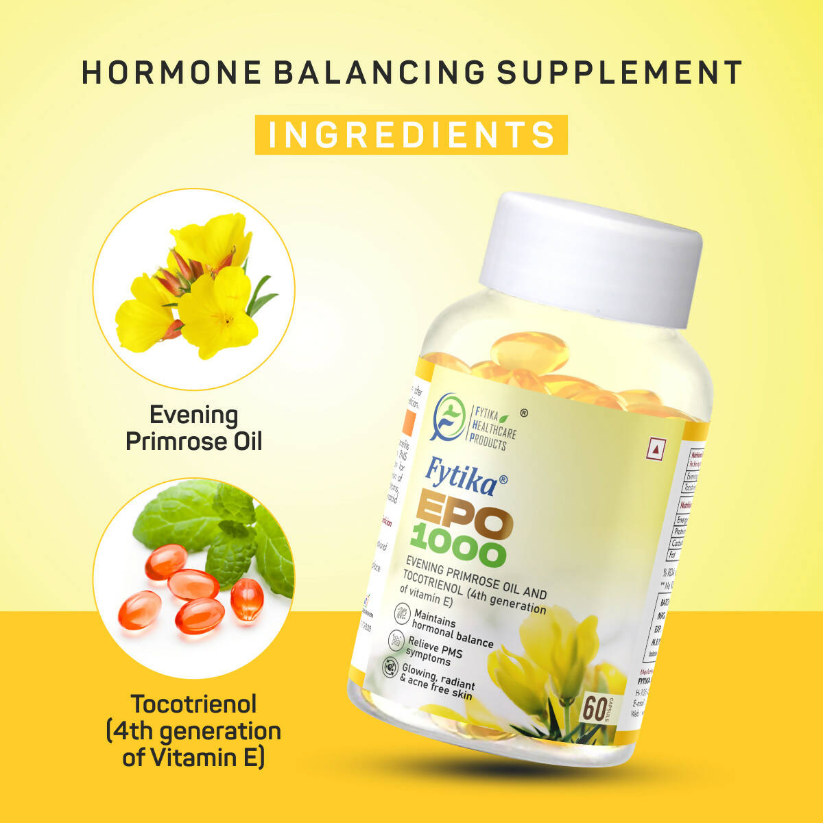 Fytika Epo 1000 Evening Primrose Oil and Tocotrienol Capsules - Indyancart