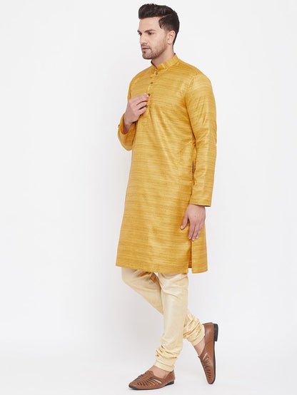 Men's Beige Silk Blend Straight Kurta Pyjama Set