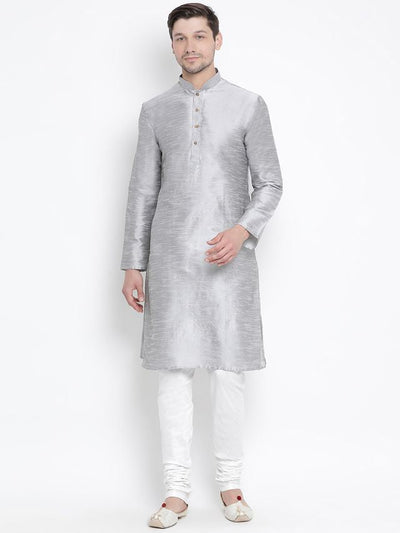 Men's Grey Silk Blend Straight Kurta Pyjama Set