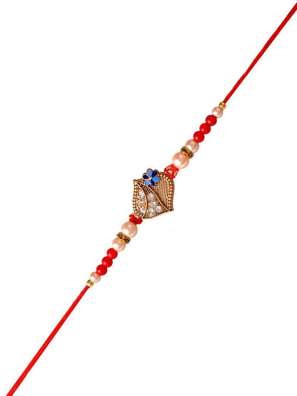 Anouk Gold-Toned Stone-Studded & Beaded Rakhi With Roli Chawal & Greeting Card