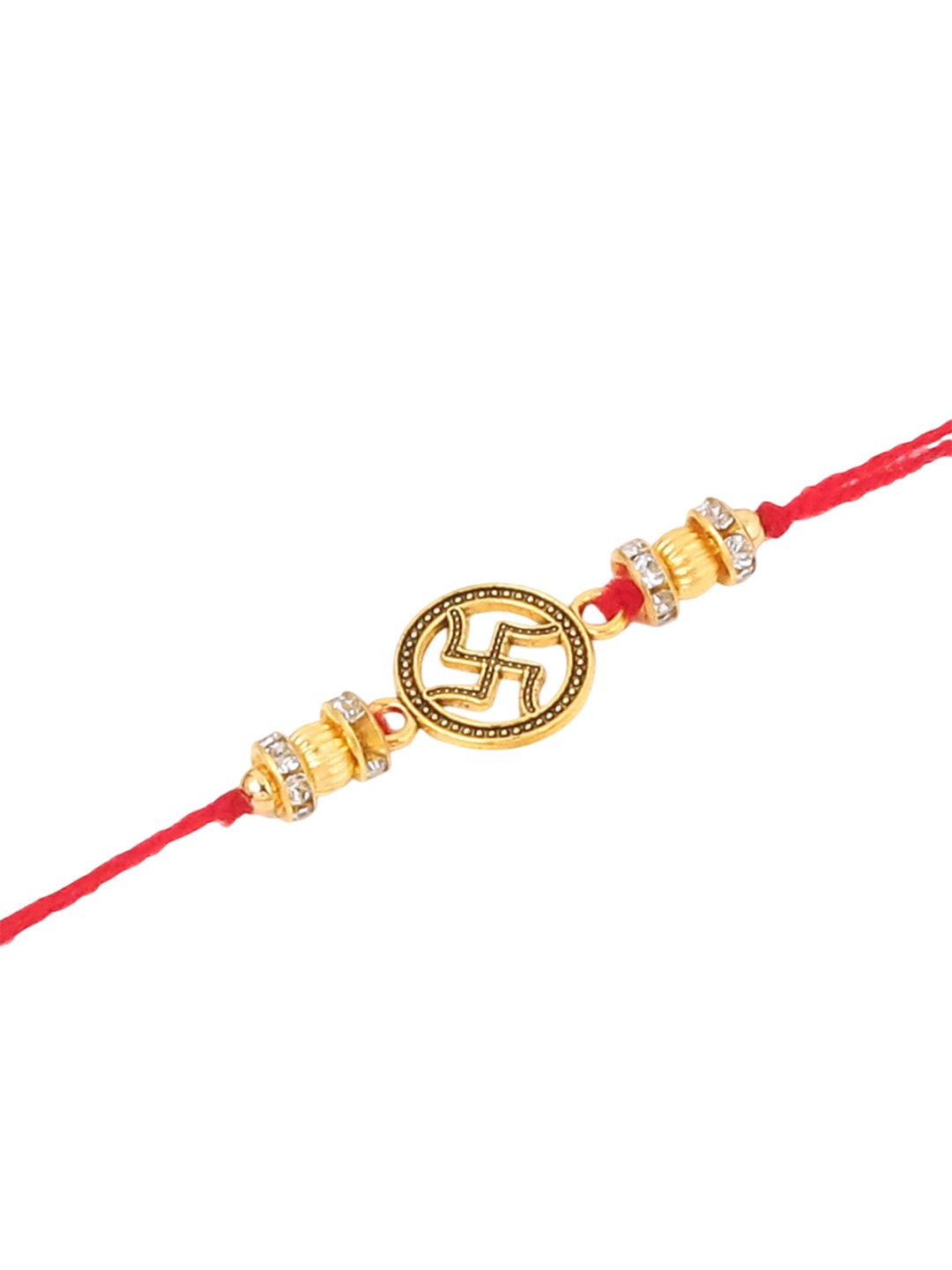 Anouk Men Set Of 4 Gold Toned Artificial Stones Swastik Design Thread Rakhi