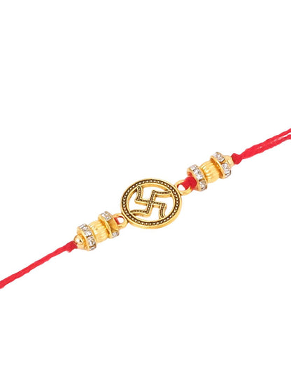 Anouk Men Set Of 4 Gold Toned Artificial Stones Swastik Design Thread Rakhi