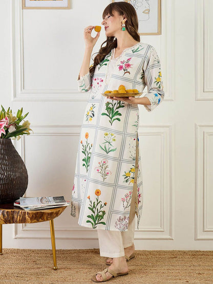 Indyancart IE Printed Linen Tunic With Trousers Co-Ords