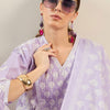 Indyancart IE Floral Printed V-Neck Pure Cotton Straight Kurta With Trousers & Dupatta