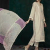 Indyancart IE Floral Embroidered V-Neck Thread Work Straight Kurta With Trousers & Dupatta