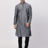 Men's Grey Cotton Blend Straight Kurta Pyjama Set