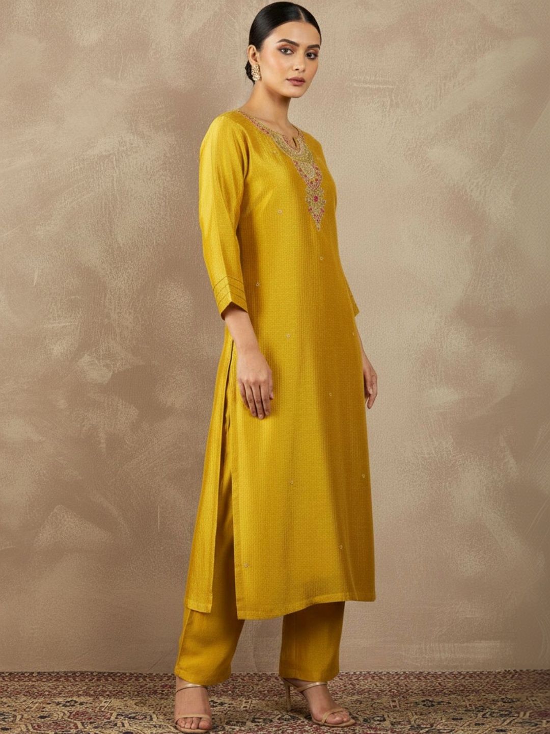 Indyancart VA Women Regular Thread Work Kurta with Palazzos & With Dupatta