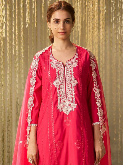 Women Ethnic Motifs Embroidered Regular Thread Work Kurta with Trousers & With Dupatta