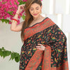 Dhiyona GR Women's Yashodha Dramatic Black Jamewar Kashmiri Soft Modal Silk Saree