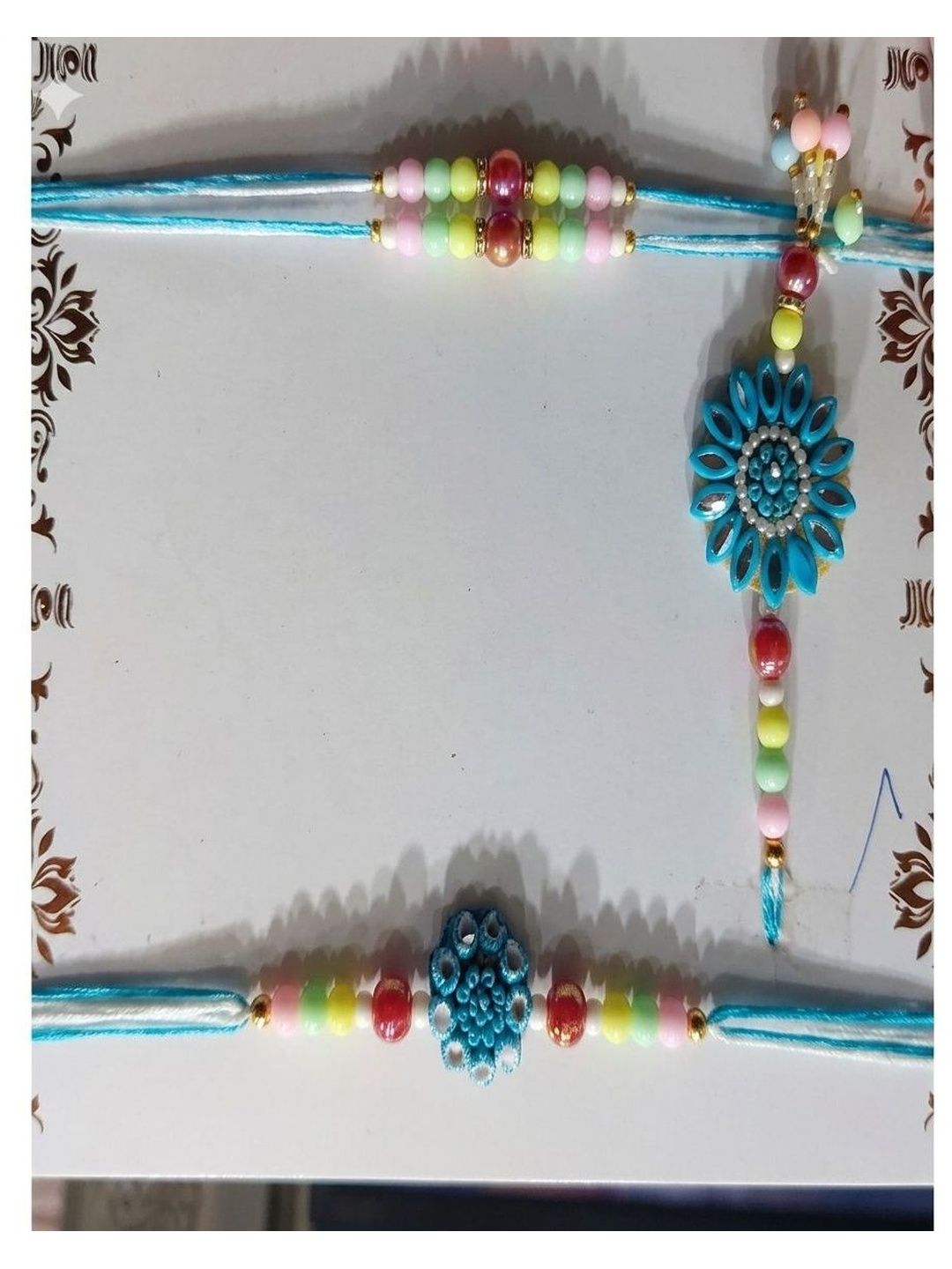 Anouk Set Of 4 Family Pack Beaded Thread Rakhi With Roli Chawal Chandan Mishri