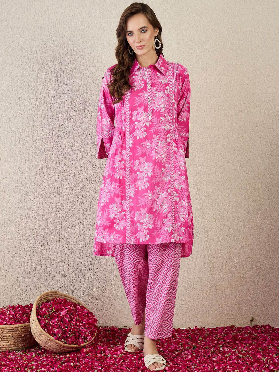 Indyancart IE Printed Pure Cotton A-Line Tunic With Trousers Co-Ords
