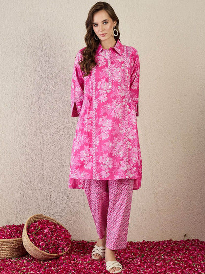 Indyancart IE Printed Pure Cotton A-Line Tunic With Trousers Co-Ords